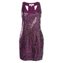 Badgley Mischka Crepé de lentejuelas morado Mini vestido sin mangas S