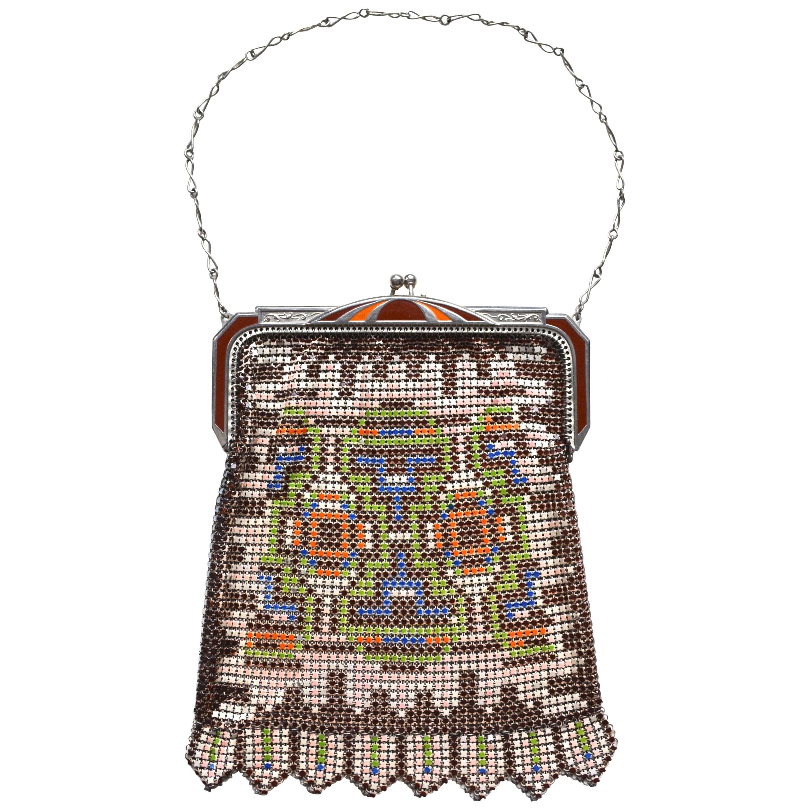 1920s Whiting and Davis Colorful Mesh Bag For Sale