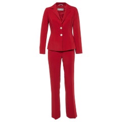 Max Mara Red Crepe Tailored Pant Suit S