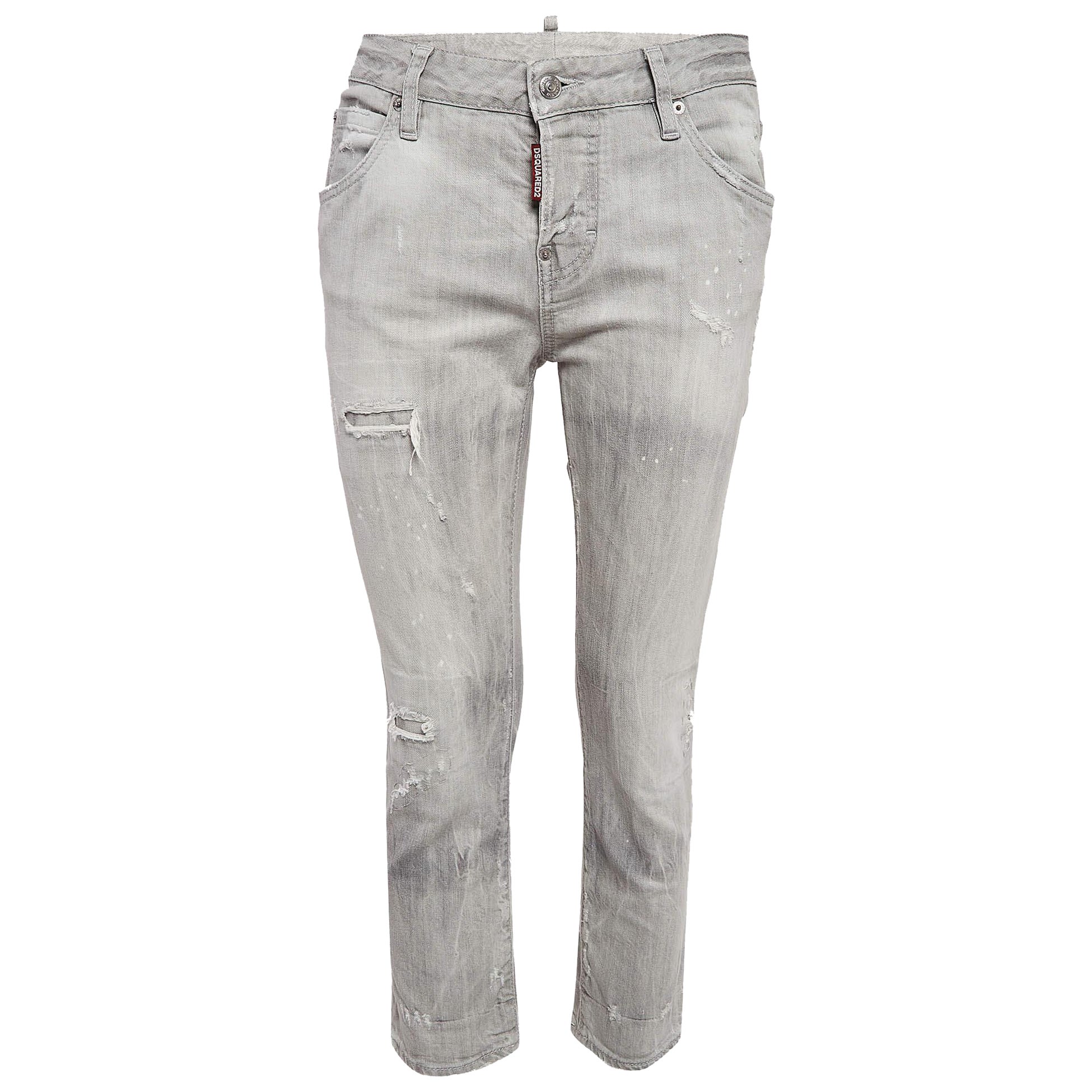 Dsquared2 Grey Distressed Denim Jeans S Waist 32" For Sale