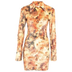 Nanushka Orange Abstract Floral Print Stretch Velvet Mini Dress S
