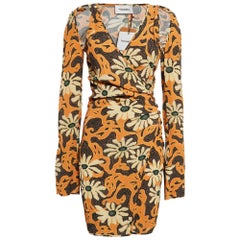 Nanushka - Mini robe portefeuille découpée en crêpe à imprimé floral orange S