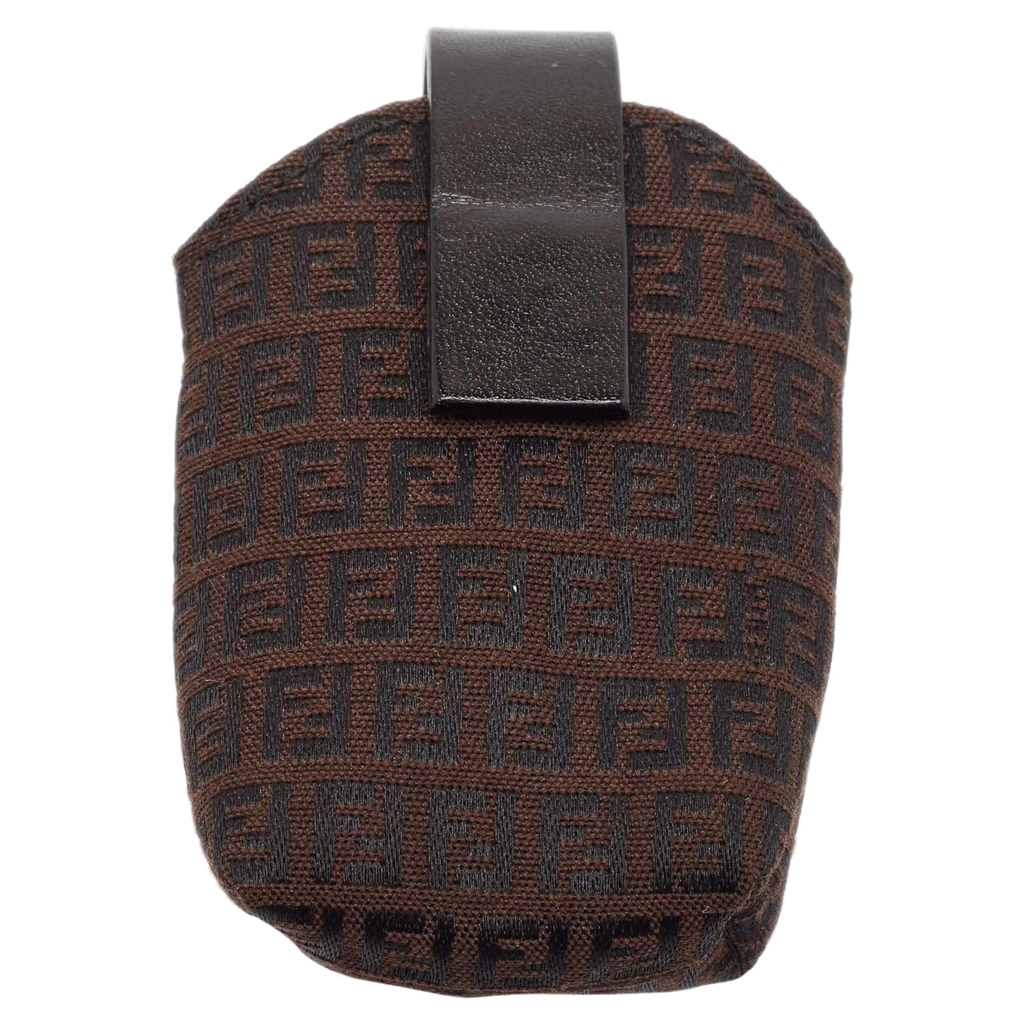 Fendi Brown Zucchino Canvas and Leather Phone Case For Sale