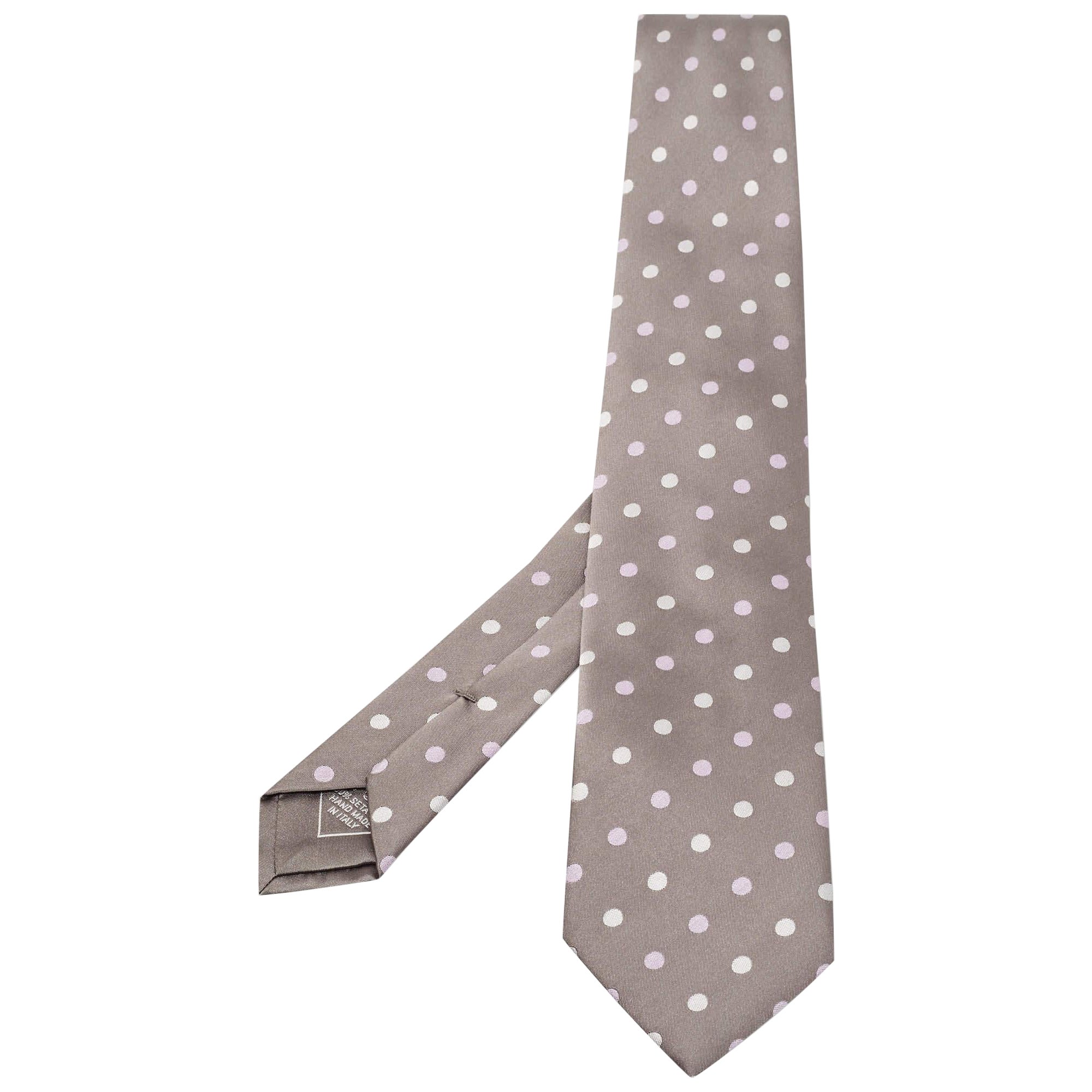 Brioni Grey Polka Dot Jacquard Silk Tie For Sale