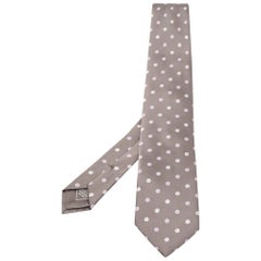 Brioni Grey Polka Dot Jacquard Silk Tie