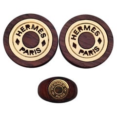 Hermès Clou de Selle Wood Wood Golden Hdw Set of Matching Earrings Ring