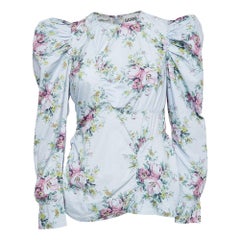 Ganni - Haut à manches bouffantes bleu imprimé floral M