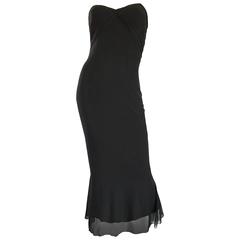 Vicky Tiel Couture Vintage Black Silk Mesh Strapless 1990s Strapless Gown Dress 10