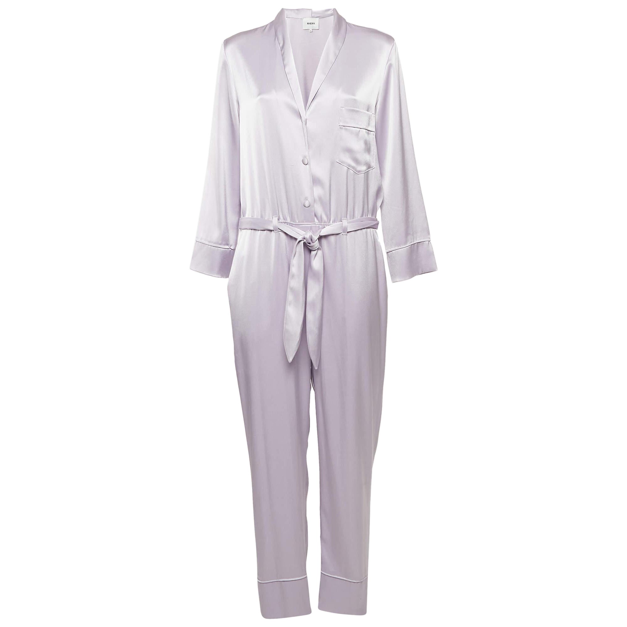 Nanushka Light Purple Satin Belted Yuma Jumpsuit L For Sale