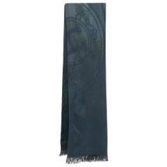 Hermes Teal Blue Jacquard Cashmere Blend New Libris Scarf