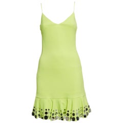 David Koma Neon Green Mirror Embellished Jersey Flutter Mini Dress S