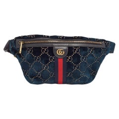 Gucci Blue GG Velvet and Leather Web Belt Bag