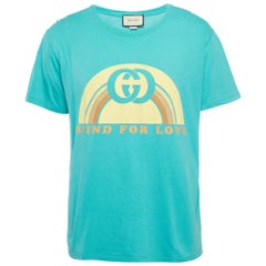 Gucci Aqua Green Cotton Blind For Love Print Crew Neck T-Shirt L