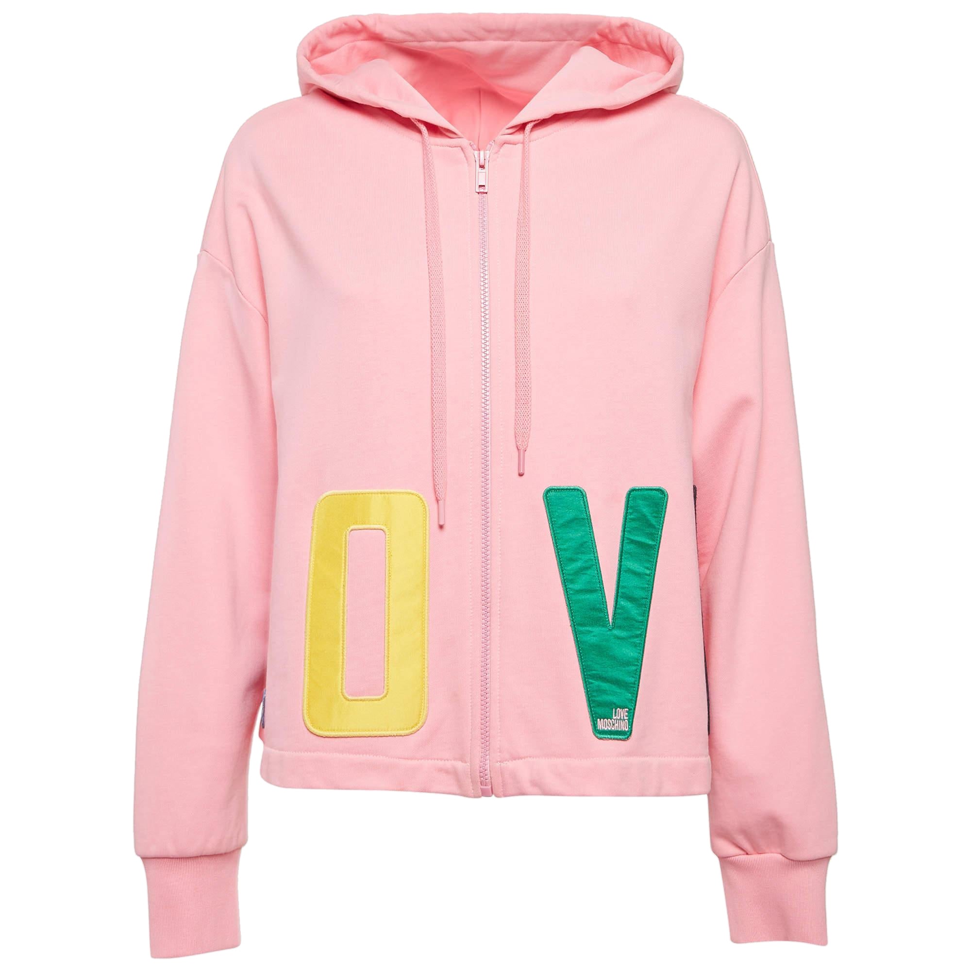 Love Moschino Pink Cotton Applique Detail Zip-Up Hoodie M
