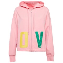Love Moschino Pink Cotton Applique Detail Zip-Up Hoodie M