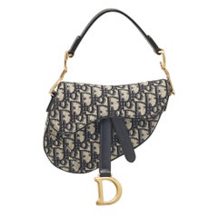 Dior Navy Blue Oblique Canvas Mini Saddle Bag