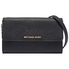 Michael Kors Black Leather Jet Set Flap Crossbody Bag