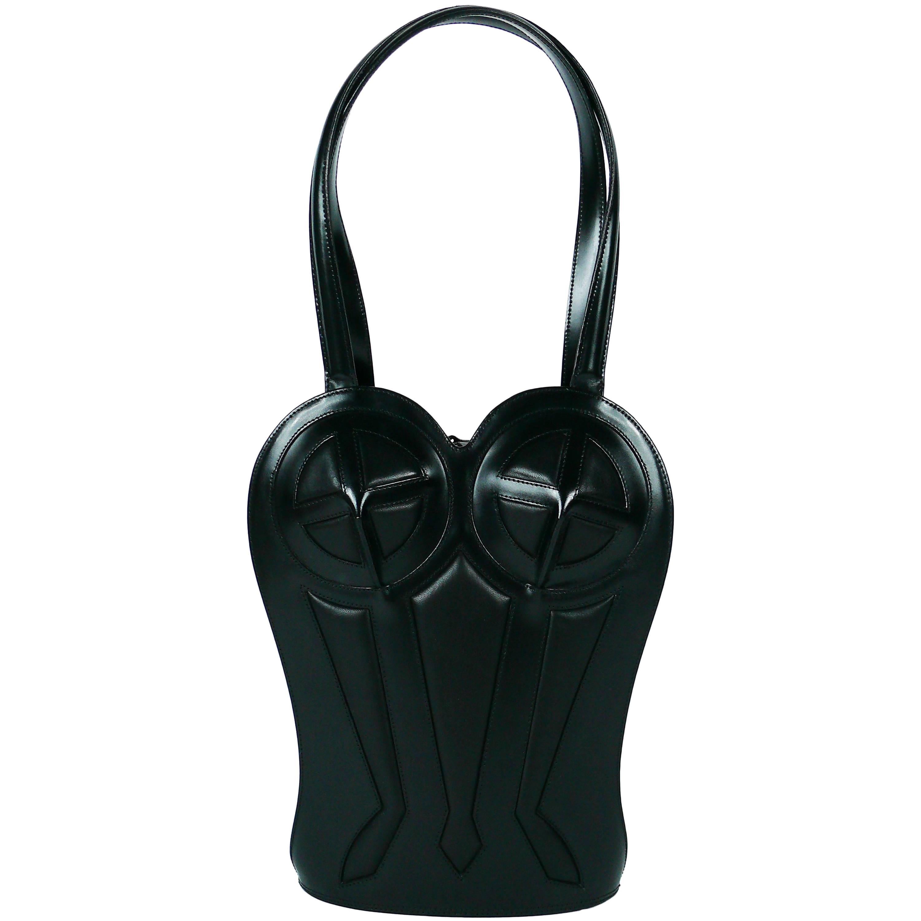 Jean Paul Gaultier Rare 1998 Iconic Black Leather Bustier Handbag
