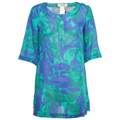 Weekend Max Mara Green/Blue Floral Print Ramie Buttoned Tunic S