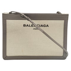 Balenciaga Grey Canvas and Leather Pochette Crossbody Bag