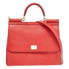 Dolce & Gabbana Red Leather Large Miss Sicily Top Handle Bag