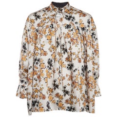 Victoria Victoria Beckham Off-White Floral Print Satin Ruffled Top S