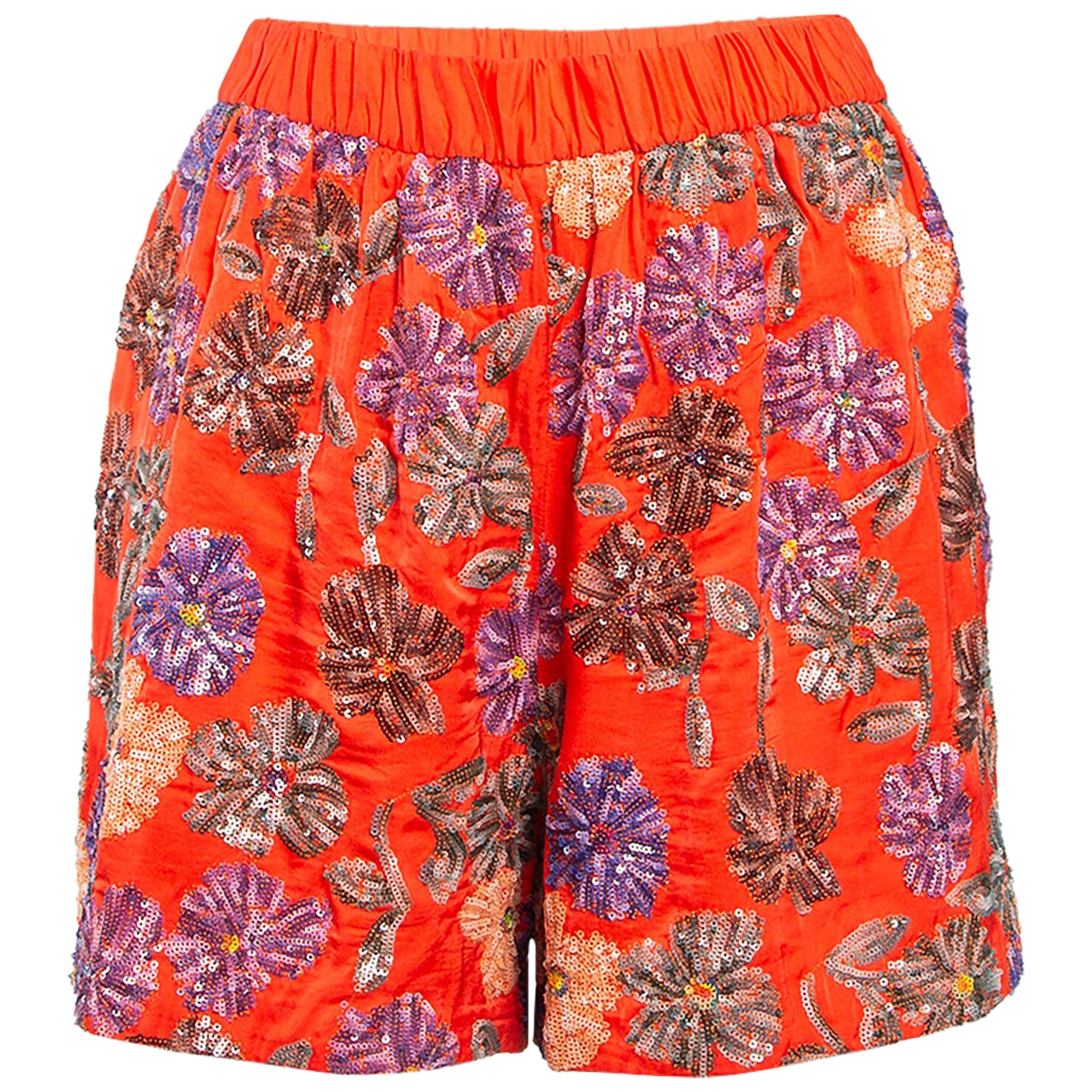 Maje Orange Floral Sequin Embroidered Crepe Izul Shorts L