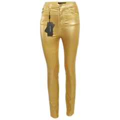 Dolce & Gabbana Metallic Gold Coated Cotton Grace Skinny Pants S