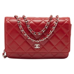 Chanel Red Quilted Leather CC Wallet On Chain