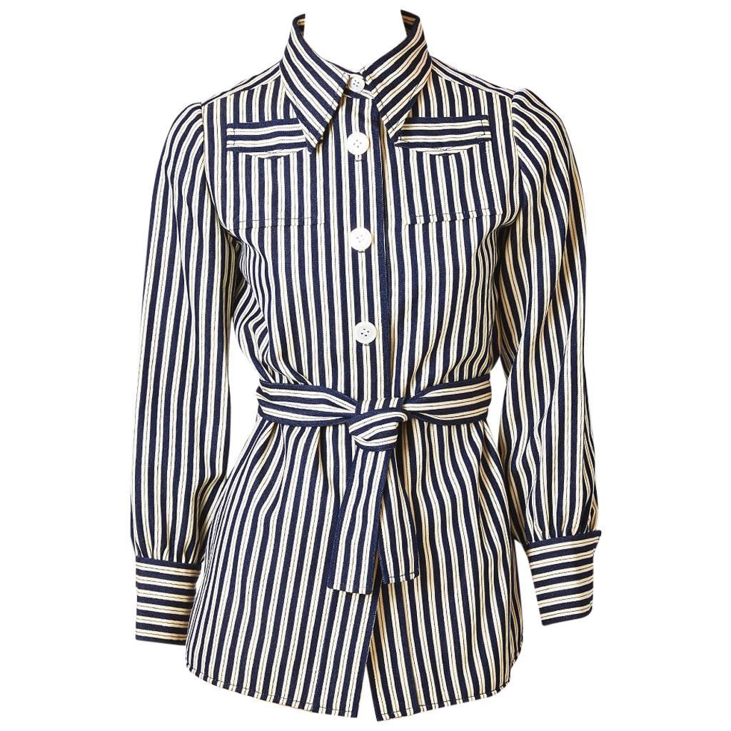 Ognibene Zendman Roma Striped Belted Blouse !970's