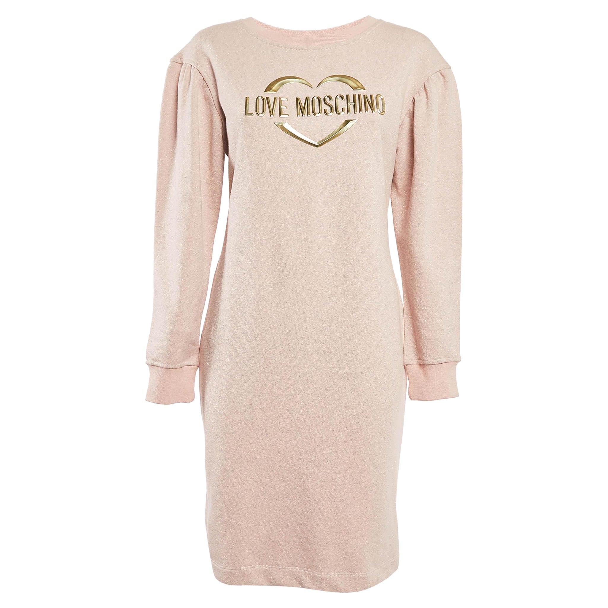 Love Moschino Vestido de Punto de Algodón Lúrex con Logotipo Rosa S