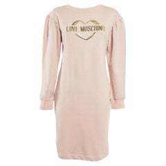 Love Moschino Pink Logo Detail Lurex Cotton Knit Dress S