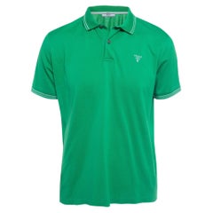 Prada Green Logo Embroidered Cotton Pique Polo T-Shirt L