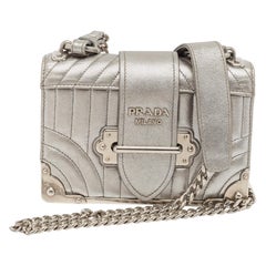 Prada Silver Leather Cahier Chain Bag