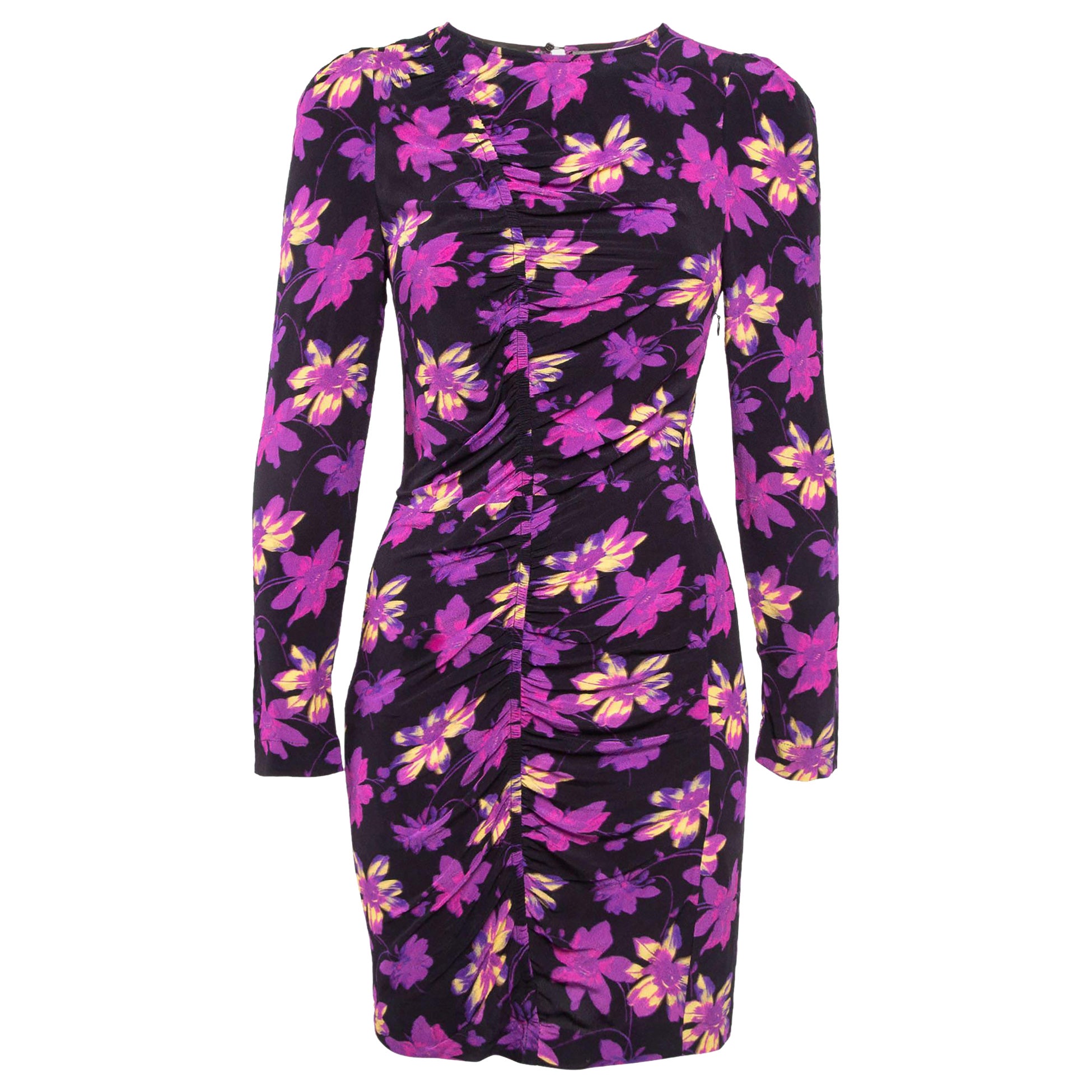 Maje - Violet - Mini robe froncée en crêpe imprimé floral S