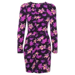 Maje Lila Blumendruck Krepp gerafftes Minikleid S