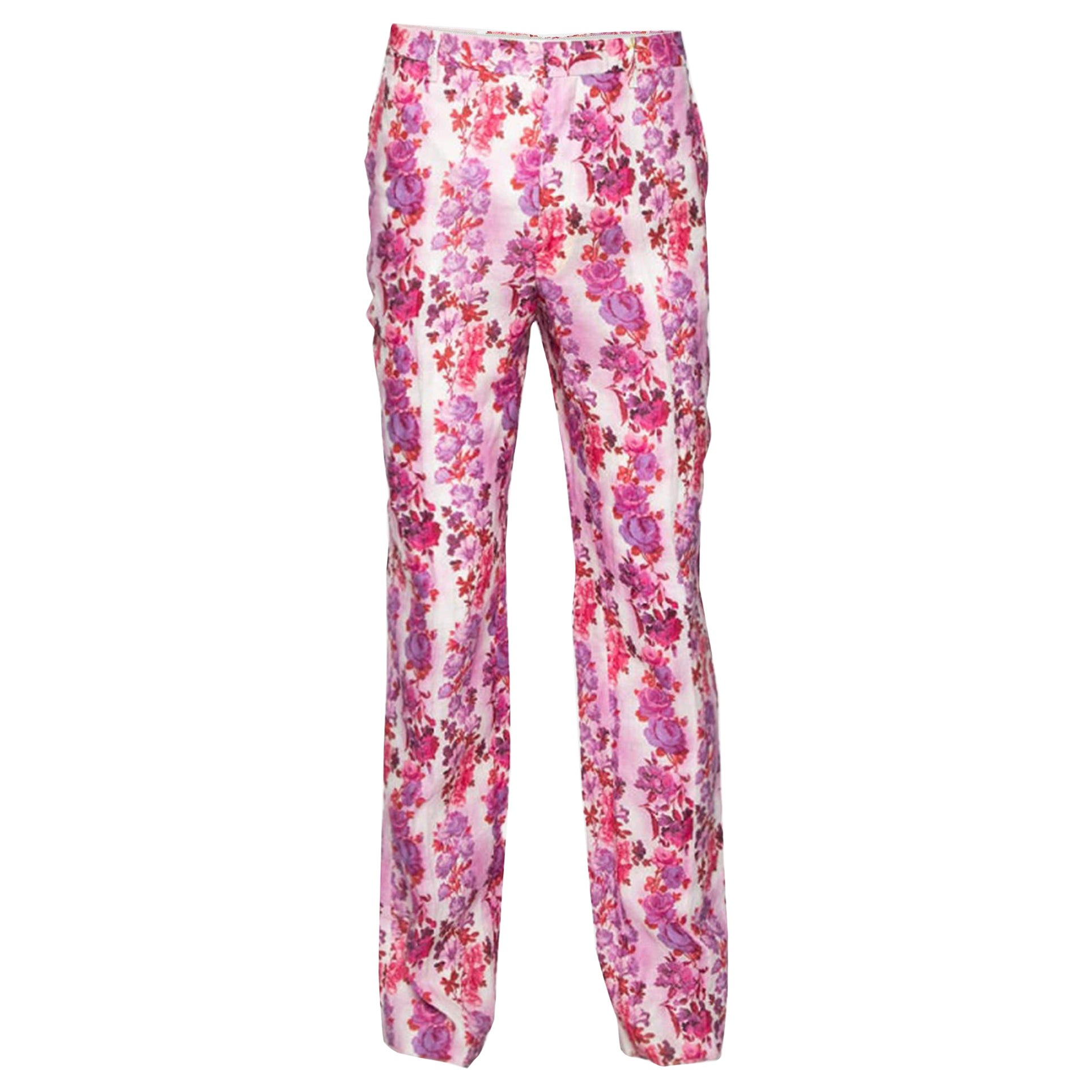 Etro Multicolor Floral Printed Linen Straight Fit Pants XXL