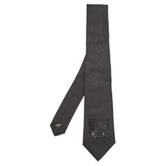 Fendi Black Monster Eye Embellished Silk Tie