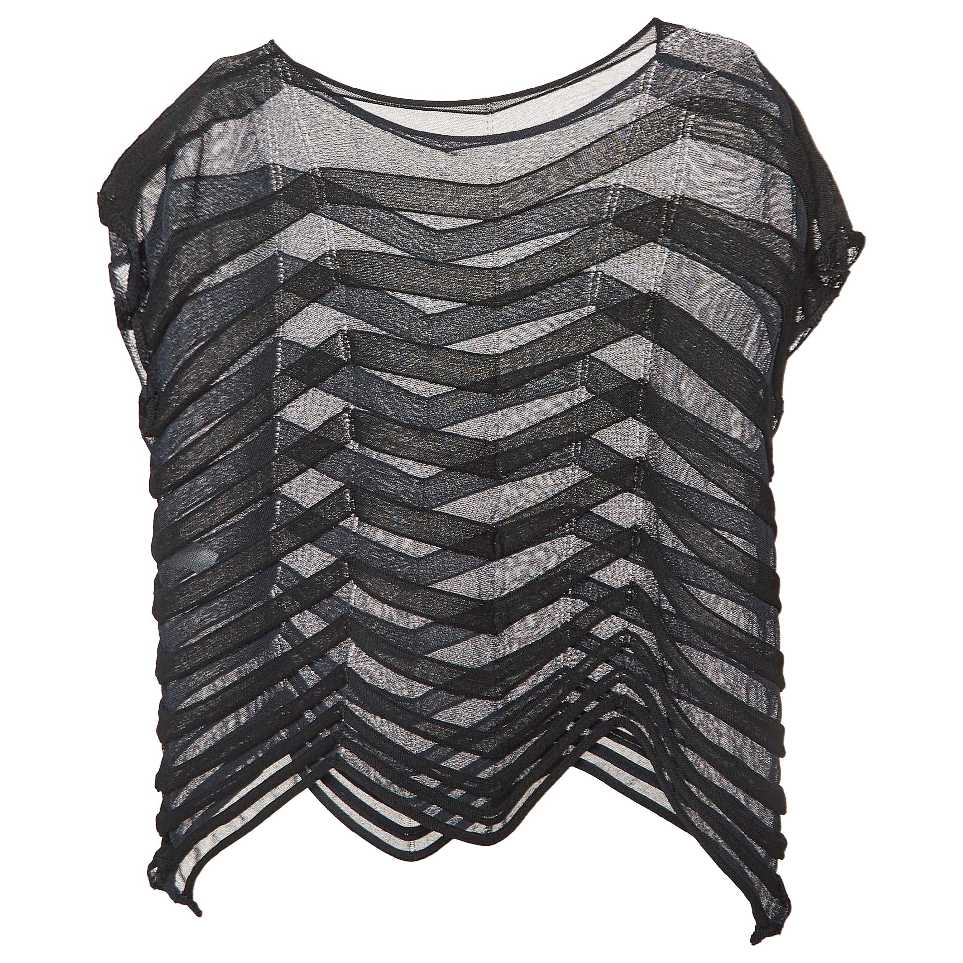 Issey Miyake - Top in maglia trasparente blu navy con motivo a scacchiera - S in vendita