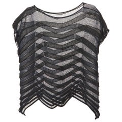 Issey Miyake Marineblaues durchsichtiges Chevron-Gelbstrick-Top S
