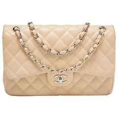 Chanel Beige Quilted Leather Jumbo Classic Double Flap Bag