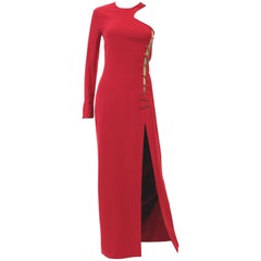 Versace Red Crystal-Embellished Silk-Cady Gown 38 - 2