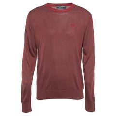 Dolce & Gabbana Burgundy Silk Knit Crew Neck Sweatshirt XL