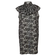 Chanel Black Floral Lace Ruffled High Neck Mini Dress L