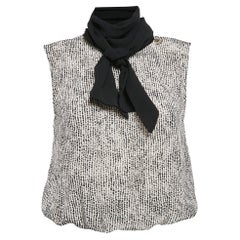 Elisabetta Franchi Black/White Printed Silk Bow Neck Top S