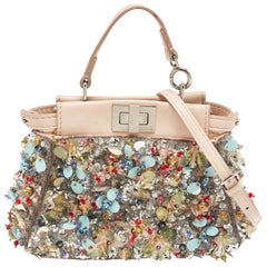 Fendi Beige Leather Micro Peekaboo Embellished Crossbody Bag