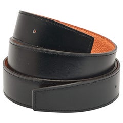 Hermes Noir/Orange Box and Togo Leather Reversible Belt Strap 95 CM