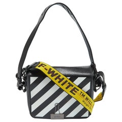Off-White Black/White Diagonal Print Leather Binder Clip Crossbody Bag