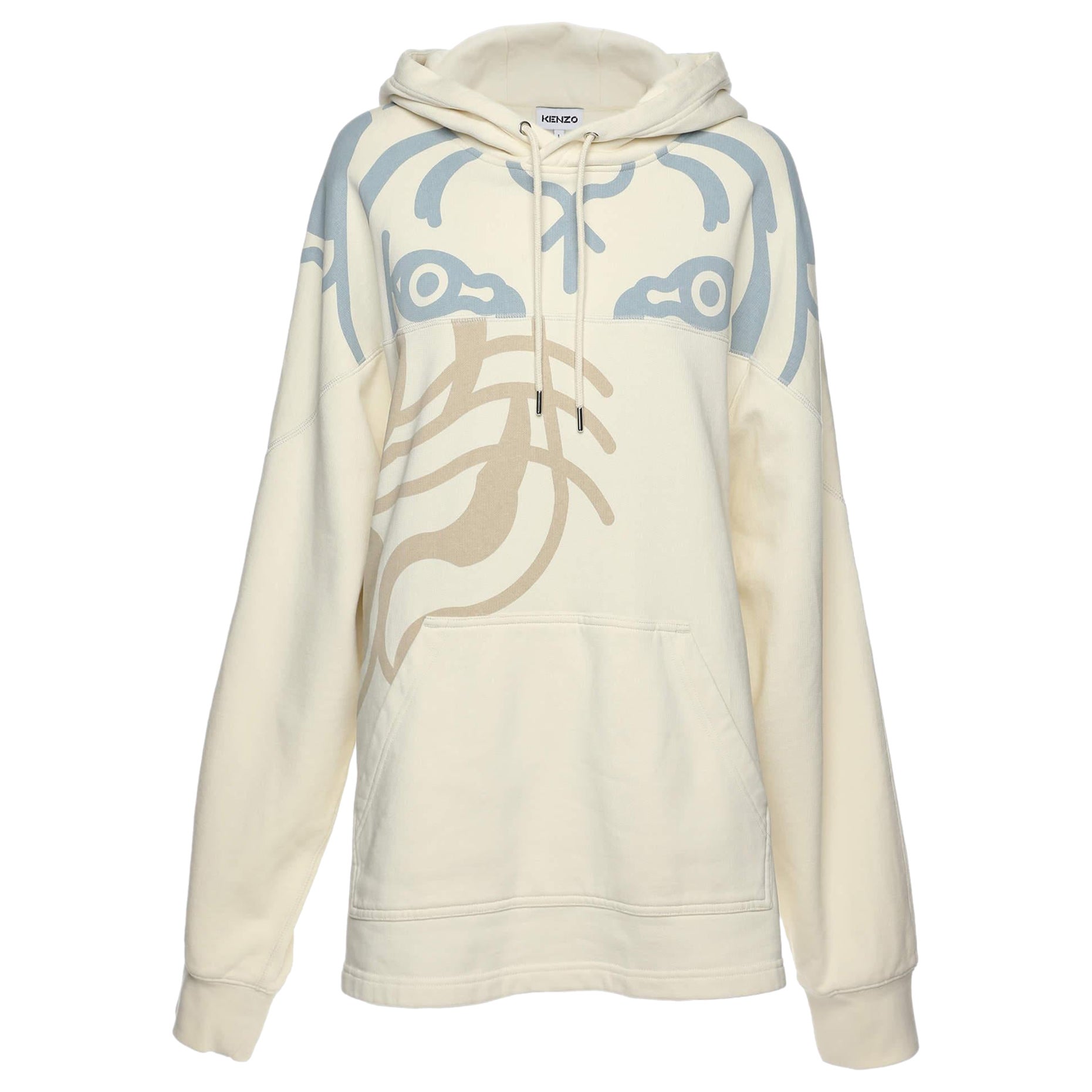 Kenzo Cream Printed Cotton Knit Hoodie Sweatshirt L For Sale