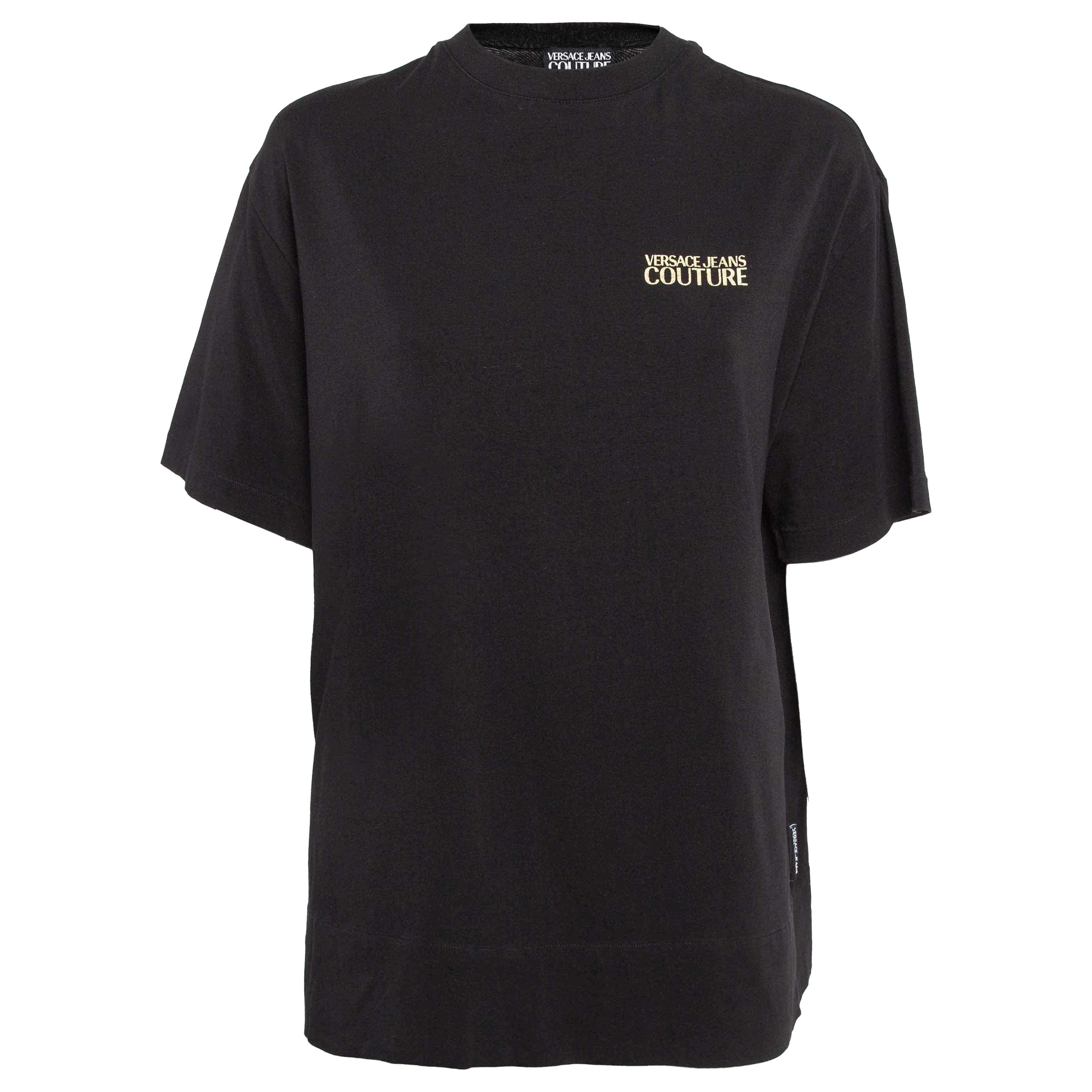 Versace Jeans Couture Black Logo Print Jersey T-Shirt XL For Sale